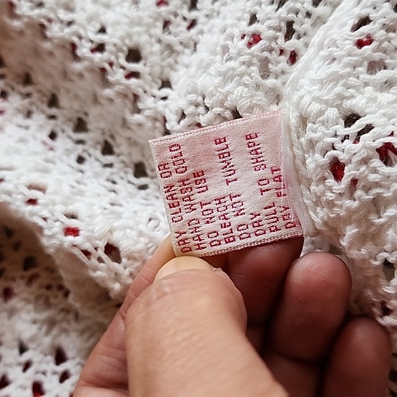 Betsey Johnson crochet knit short cardigan vintage red and white color size S - Picture 16 of 16